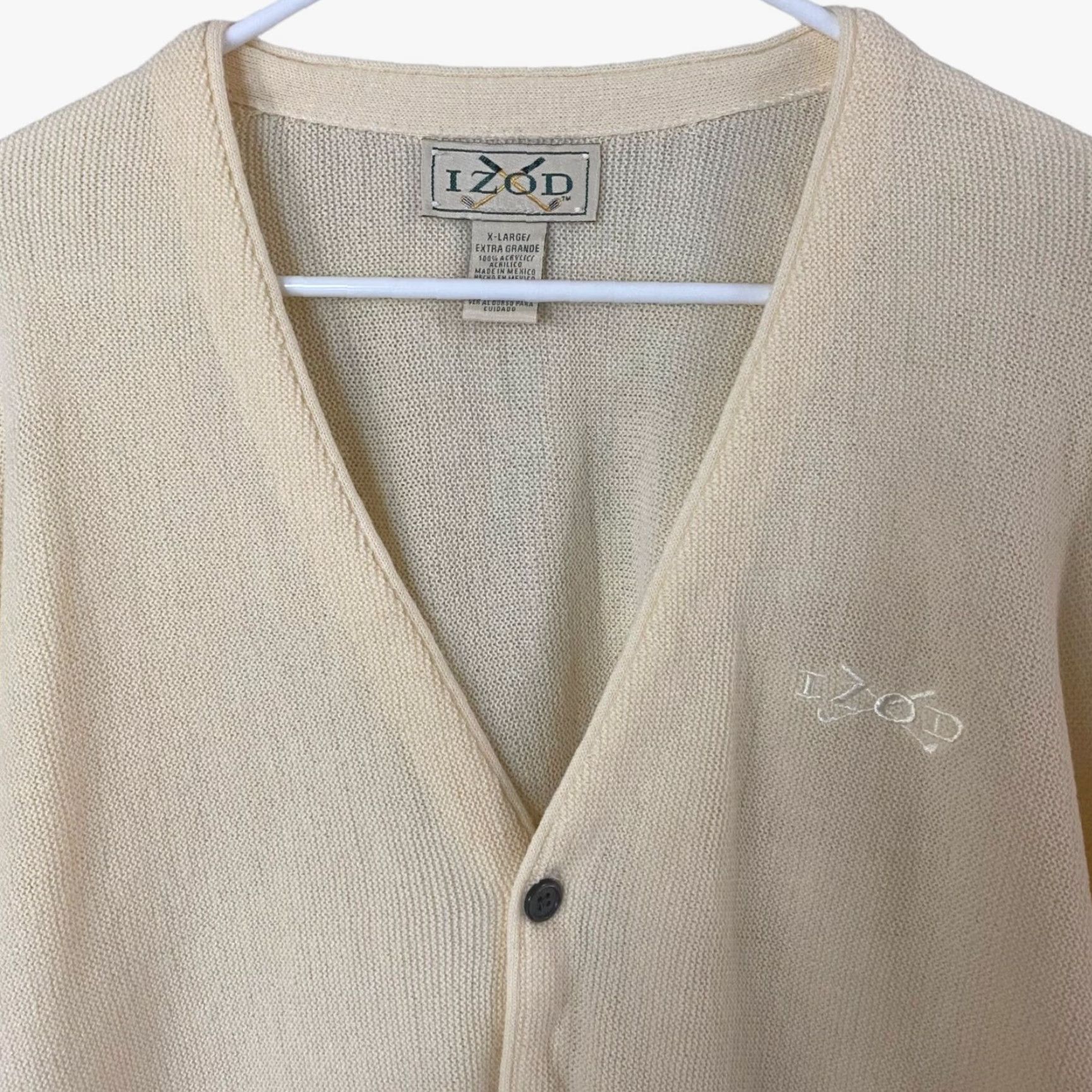 Izod VINTAGE IZOD Cardigan Sweater Golf Button-Front V-Neck Long Sleeve Mens XL Ivory Size US XL / EU 56 / 4 - 5 Thumbnail