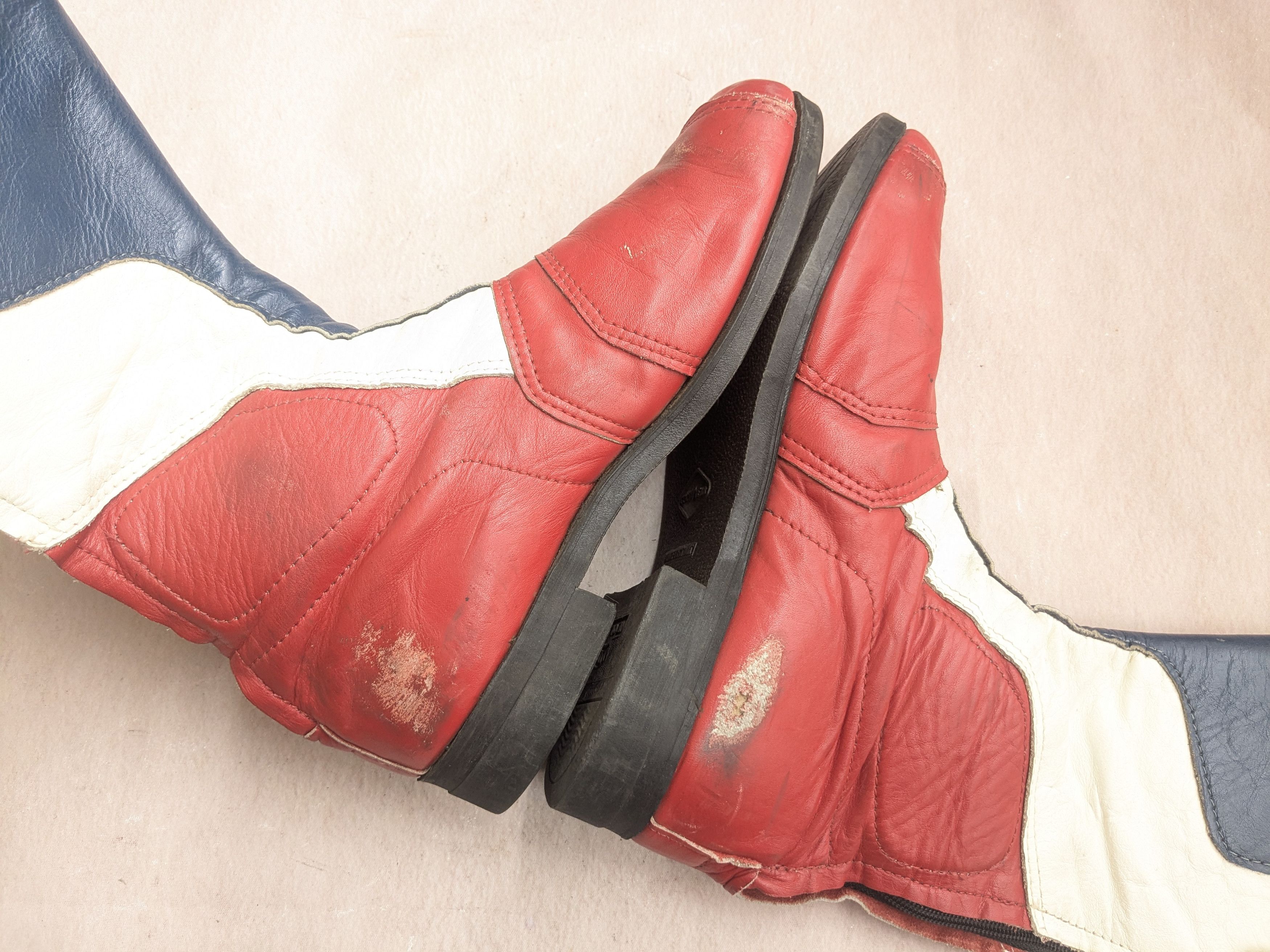 Genuine Leather Vintage Motorcycle Biker Boots Red Blue White 8.5 Leather Size US 8.5 / EU 41-42 - 8 Thumbnail