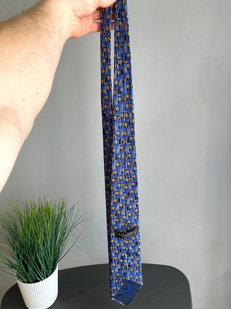 Lanvin Lanvin Paris Silk Tie Blue Monogram Pattern, Made in France Size ONE SIZE - 4 Thumbnail