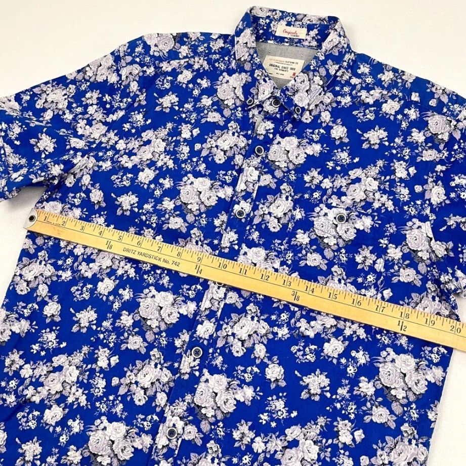 Vintage 7 Diamonds Shirt Mens M All Of Me Floral Blue White Button-Down Short Sleeve Stretch Regular Fit Size US M / EU 48-50 / 2 - 5 Thumbnail