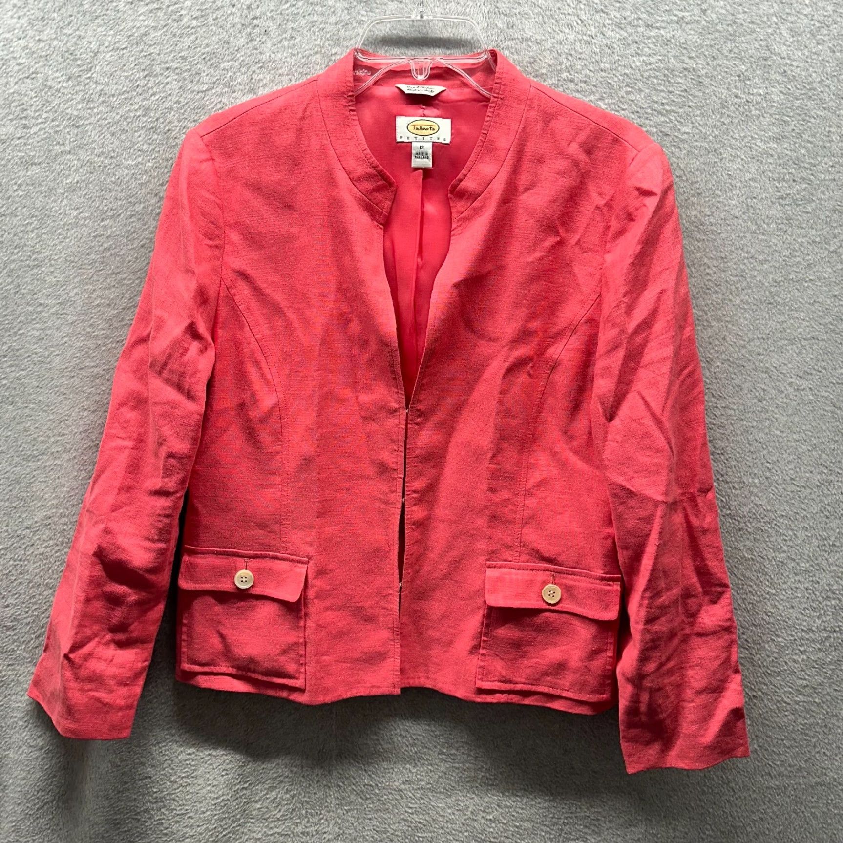 Talbots Talbots Jacket Womens 12P Pink Linen Blazer Coat 80s 90s Petites Button Shoulder Pads Blazer Girls Womens Size XL / US 12-14 / IT 48-50 - 2 Thumbnail