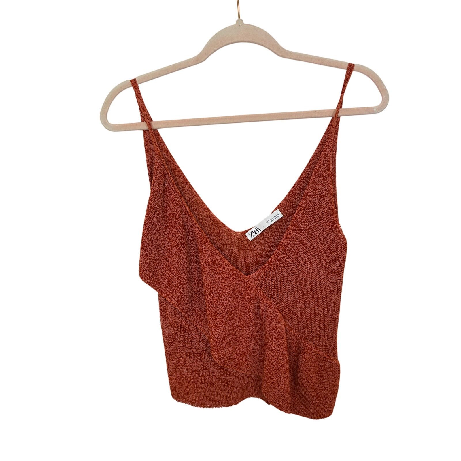 Zara Zara Rust Orange Knit Ruffle Tank Top Western Flowy S Size S / US 4 / IT 40 - 2 Thumbnail