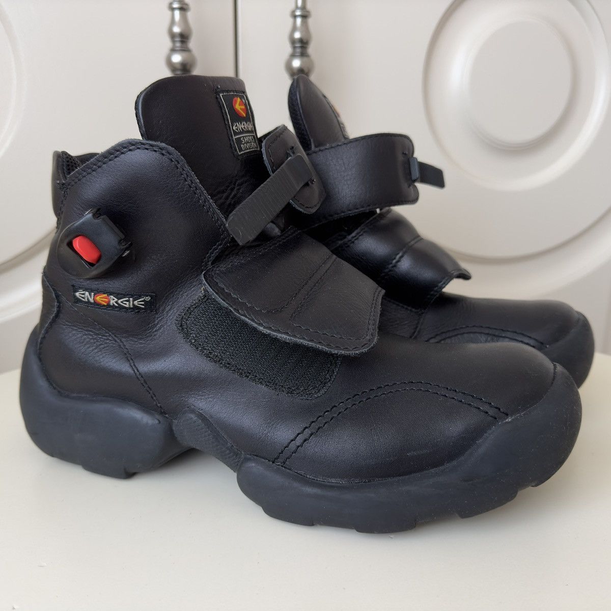 ENERGIE 1990s 'Garnett' Black Leather Buckle Boots Size 41