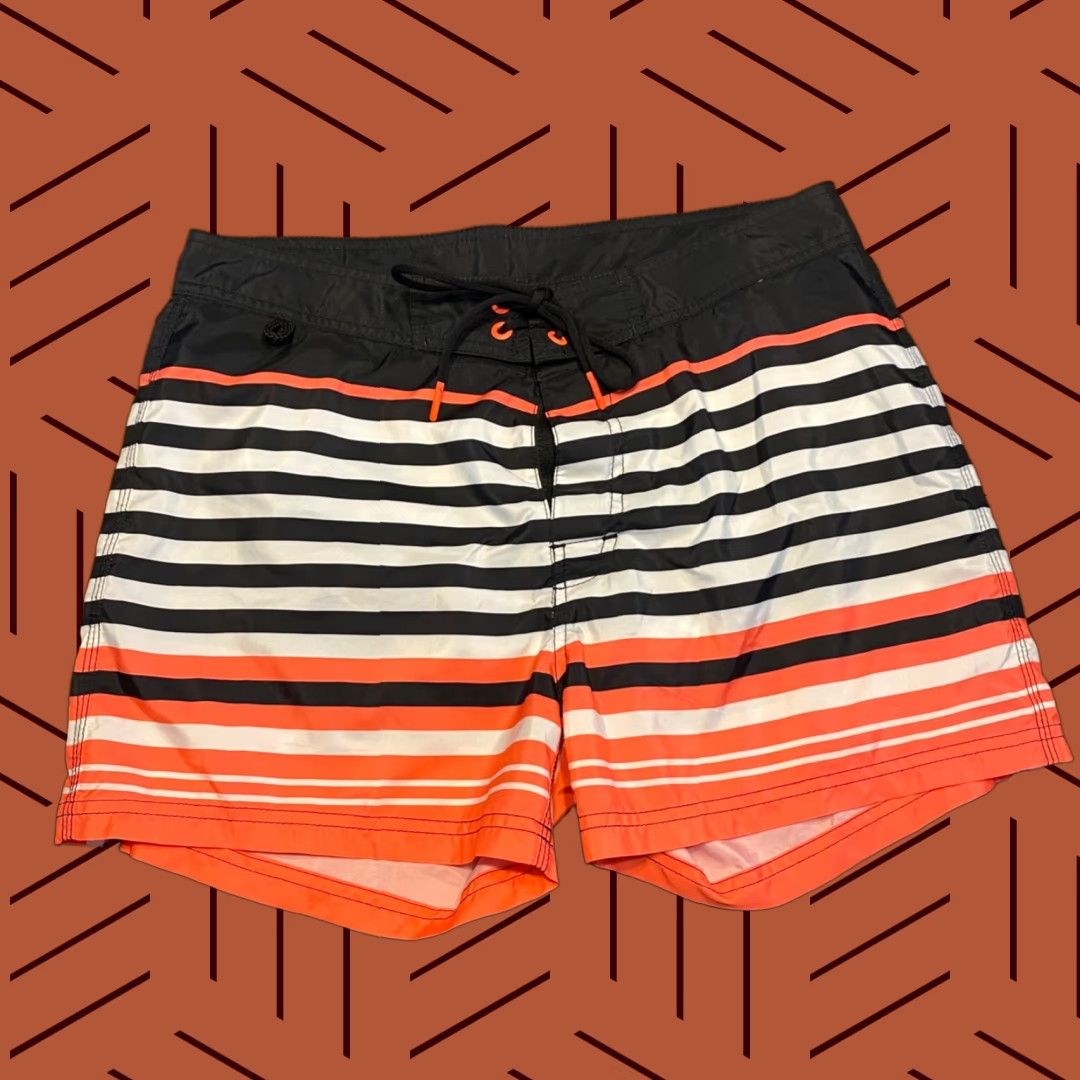 Sundek Sundek Swim Trunks Mens 30 Black White Orange Drawstring Lined 3" I Board Shorts Size US 30 / EU 46 - 1 Thumbnail