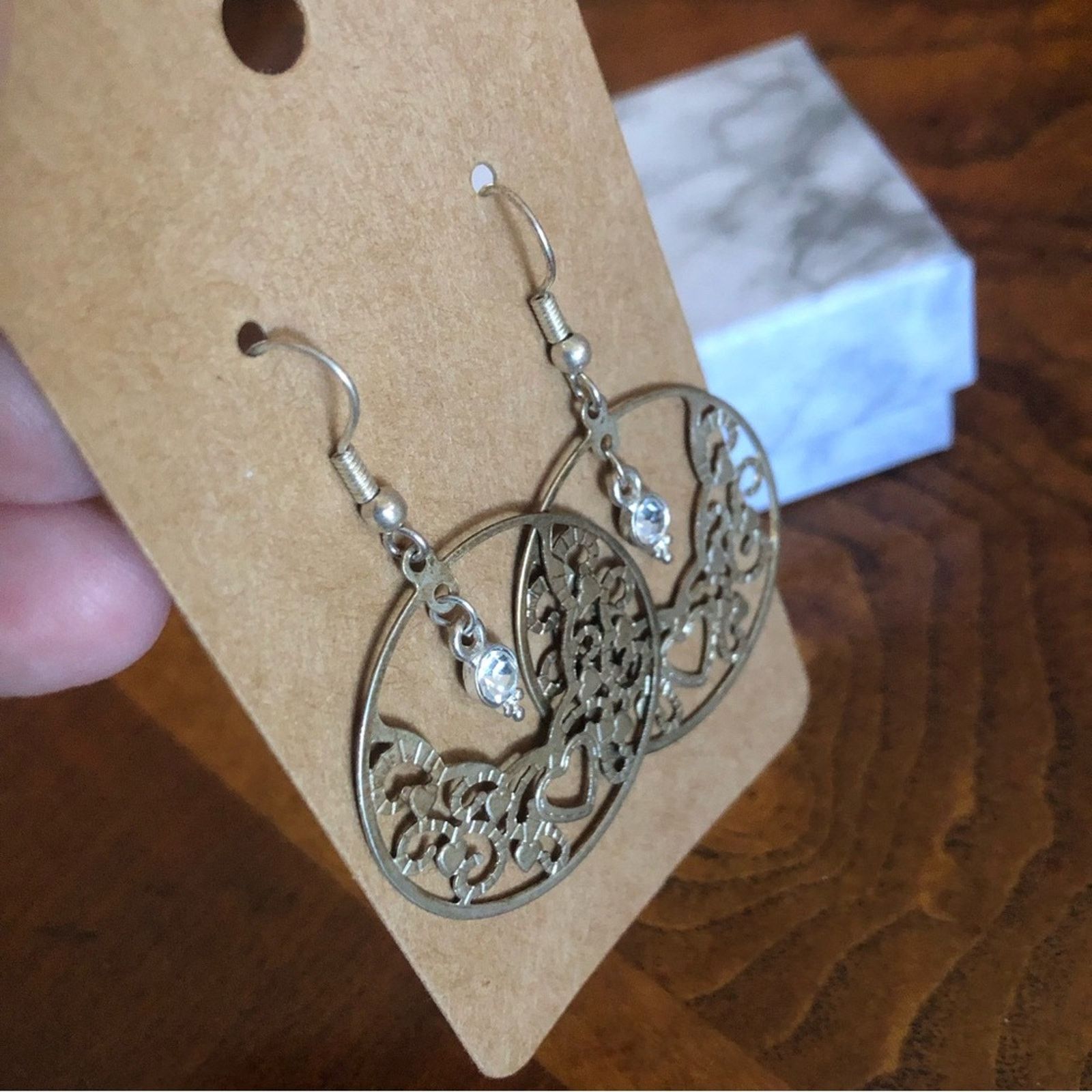 Jewelry Heart filigree rhinestone accent dangle earrings Size ONE SIZE - 6 Thumbnail