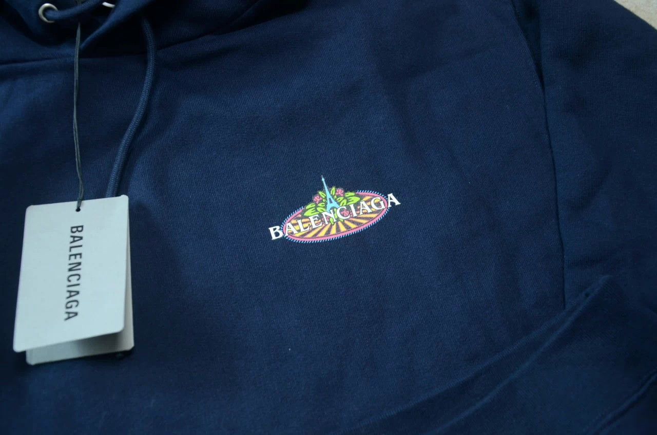 Balenciaga Balenciaga Navy Eiffel Tower Print Logo Loose Hoodie M Size US M / EU 48-50 / 2 - 4 Thumbnail