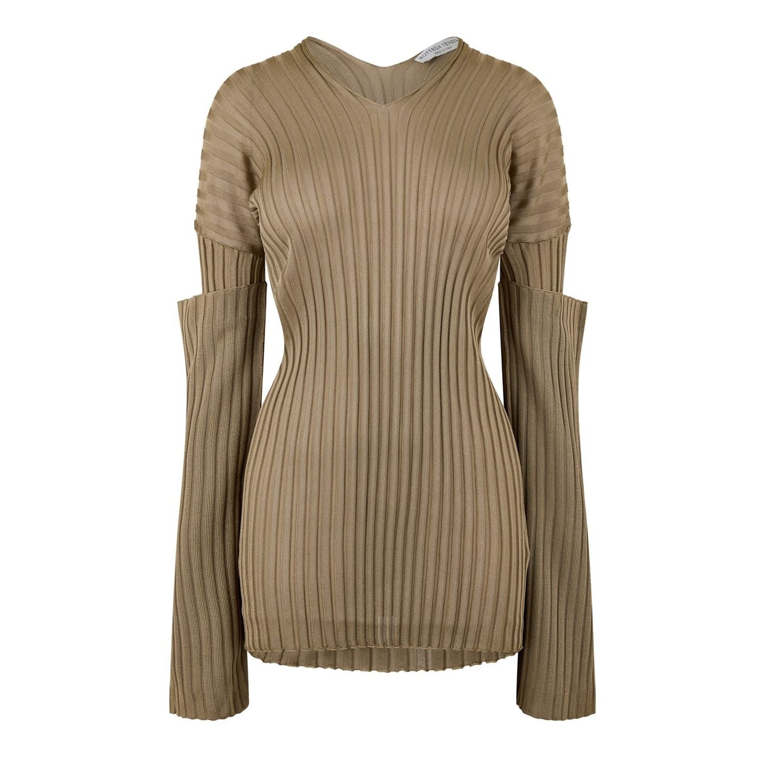 Bottega Veneta V-Neck Slim Fit Long Sleeve Sweater in Beige