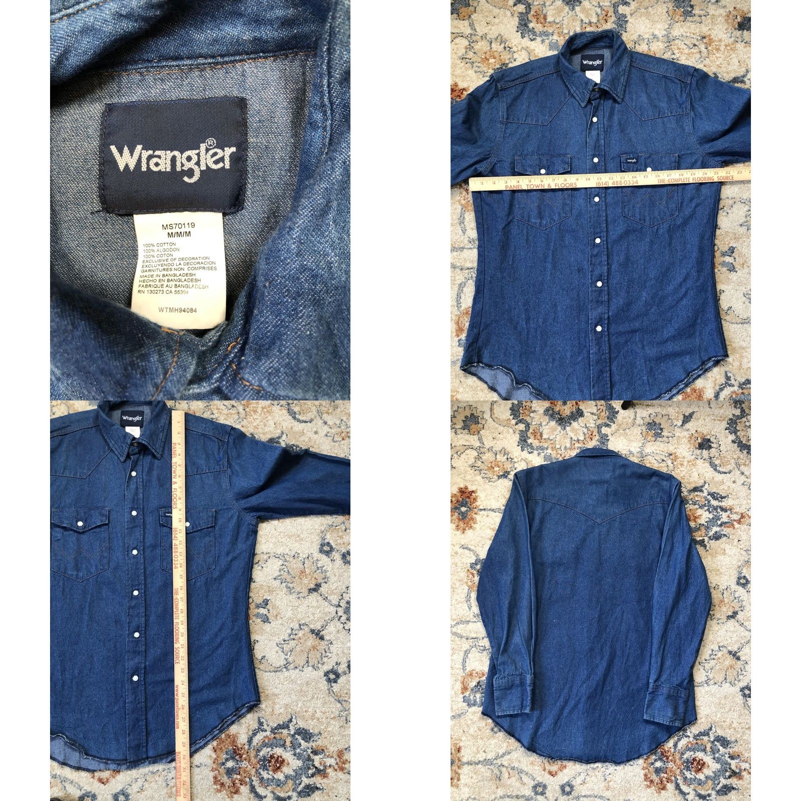 Wrangler Wrangler Denim Western Shirt Mens Medium Pearl Snap Long Sleeve Cowboy MS70119 Denim Blue/Blue Indigo Cotton Button-Up Size US M / EU 48-50 / 2 - 8 Thumbnail