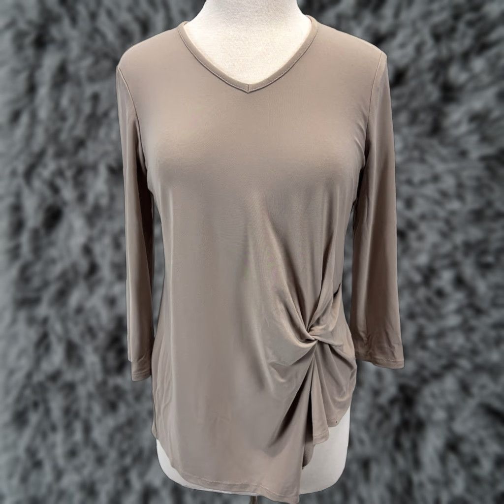 Joseph Ribkoff Joseph Ribkoff Blouse Women's Size 8 Tan Brown 3/4 Sleeve V-Neck Stretch Twist Front Classic Womens Size M / US 6-8 / IT 42-44 - 1 Thumbnail