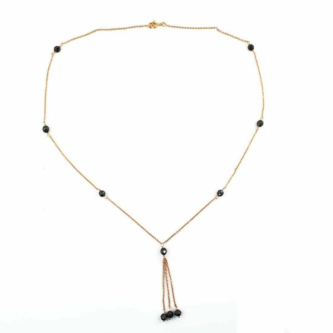 Handmade 18kt Gold Vermeil Black Diamond Bead Chain Tassel Necklace Size ONE SIZE - 1 Thumbnail