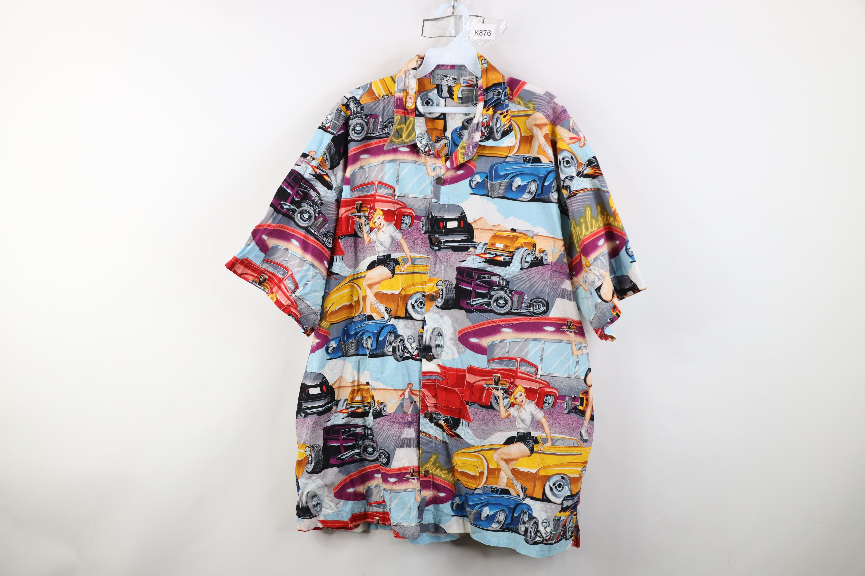 Vintage 90s Rockabilly Rod All Over Print Button Shirt USA