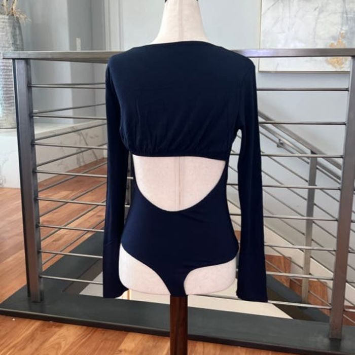 Other Naked Wardrobe Cutout Back Long Sleeve Bodysuit in Navy