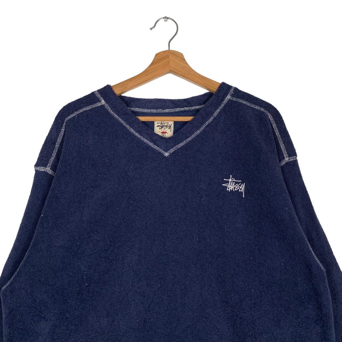 Stussy 90's STUSSY Embroidery Logo V Neck Fleece Sweater #0003-C1 Size US L / EU 52-54 / 3 - 3 Thumbnail