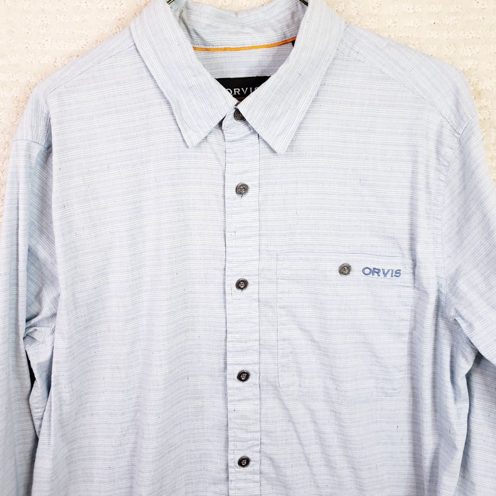 Orvis Orvis Button-Up Shirt M Heathered Blue Long Sleeve Embroidered Chest Pocket Multicolor Blended Cotton Size US M / EU 48-50 / 2 - 2 Thumbnail