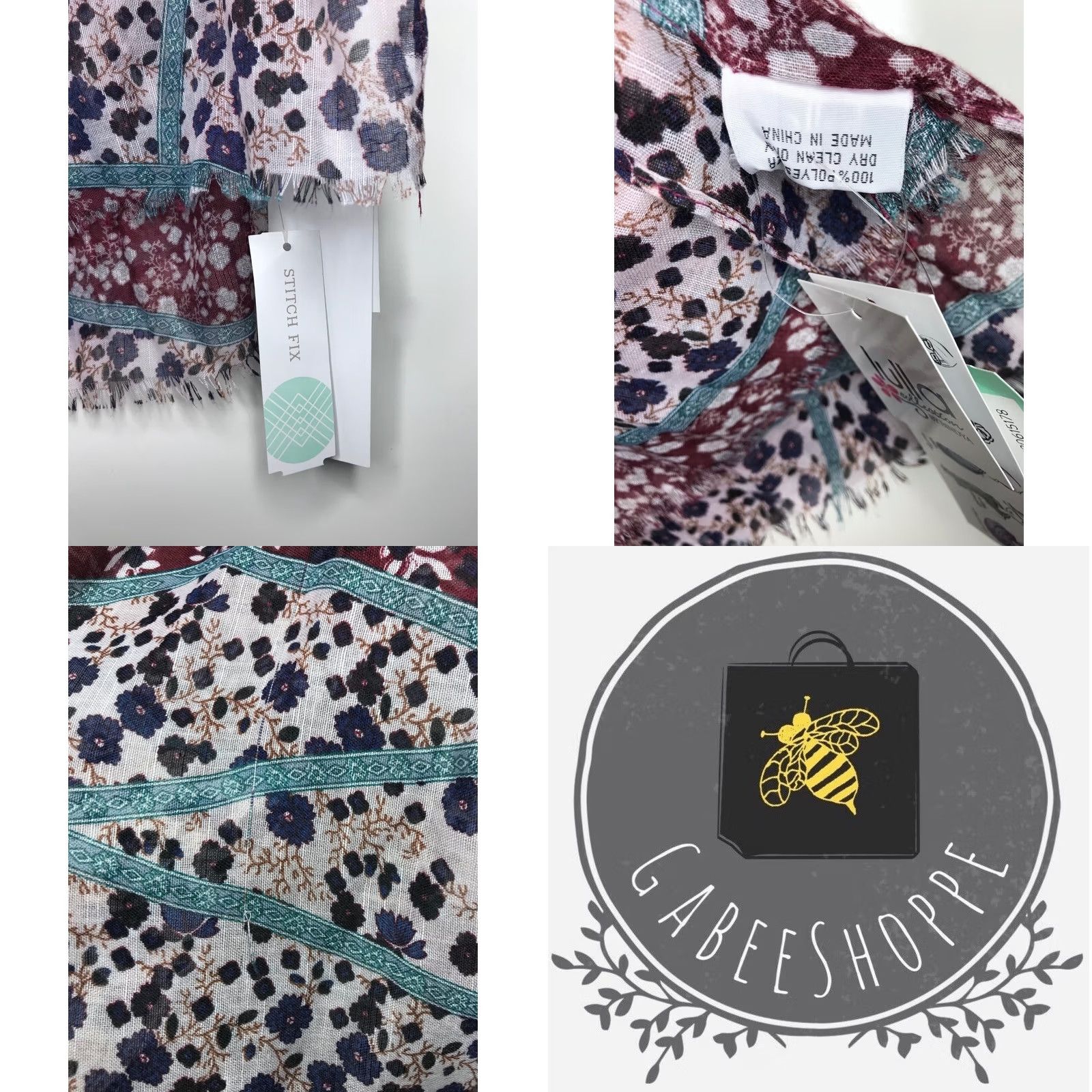 Vintage Lulla Collection by Bindya Scarf Wrap Multi Wear Women's Burgundy Floral Boho Rectangle Scarf Silk Polyester Fringe 70x32 Adult Womens Size ONE SIZE - 8 Thumbnail