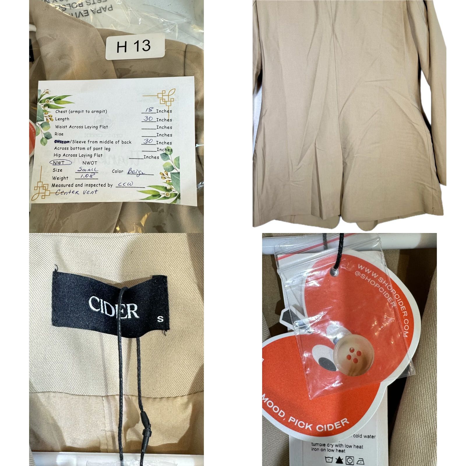 Cider Cider Blazer Jacket Women’s Beige Polyester Tweed Notch Lapel S Jacket Short Sleeve, Machine Wash, Regular Fit, Winter Fall Spring Size S / US 4 / IT 40 - 8 Thumbnail