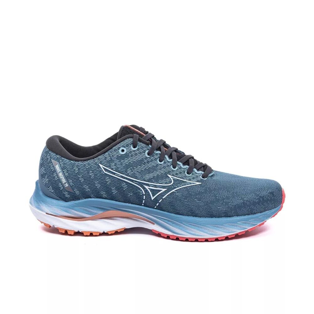 image of Mizuno Wave Inspire 19 Provincial Blue 411395.5B00 Shoes in Provincial Blue/White/Light Orange (Siz