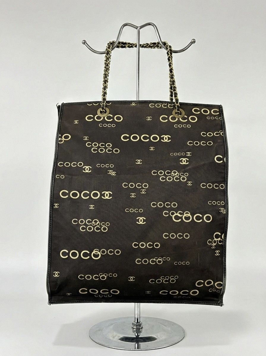 Vintage Chanel 2002 Coco Gold Black Chain Leather Tote Bag