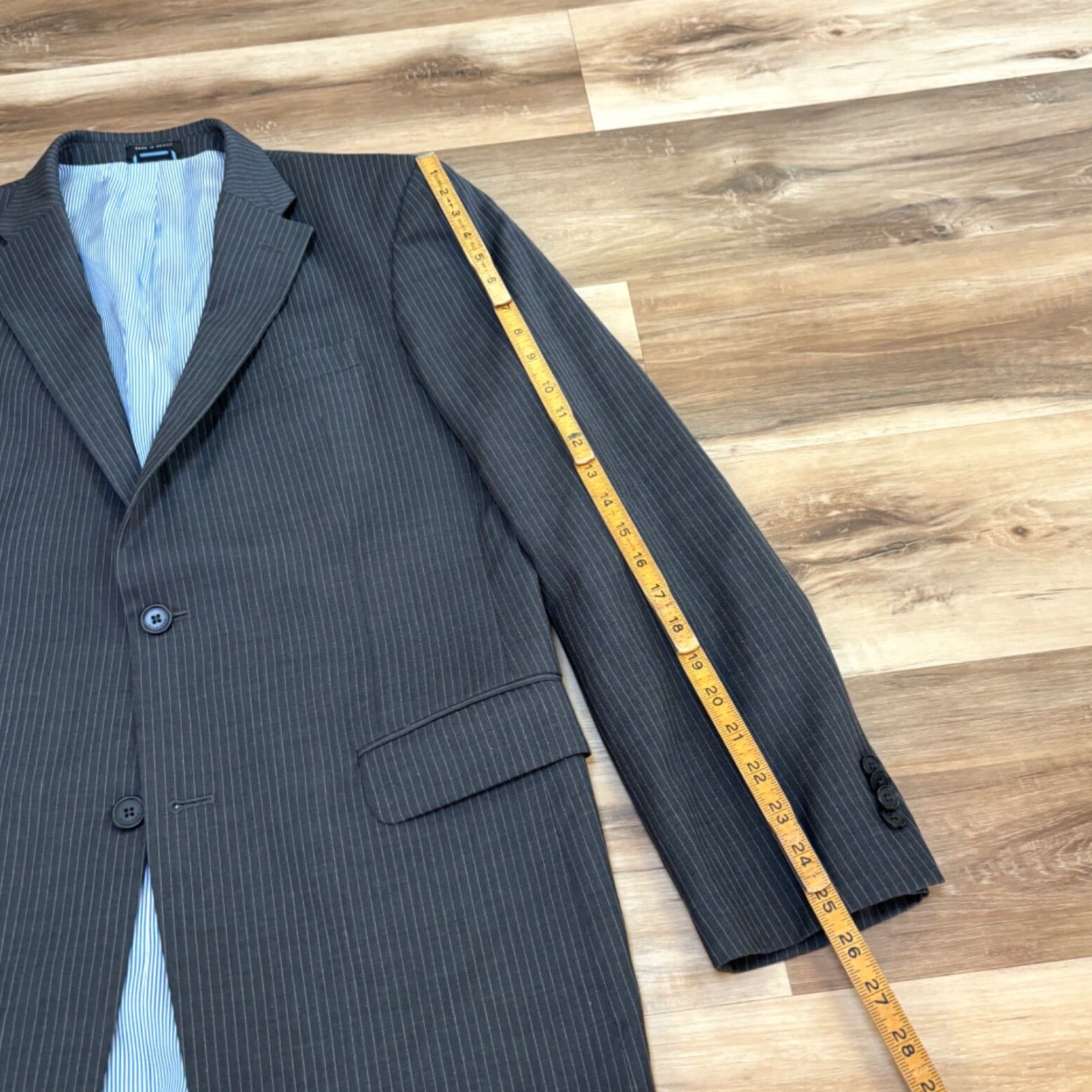 Tommy Hilfiger Tommy Hilfiger Blazer Mens 40L Gray Stripe Wool 2-Button Notch Lapel Single-Breasted 100% Wool Adult Regular Coat Size 40R - 7 Thumbnail