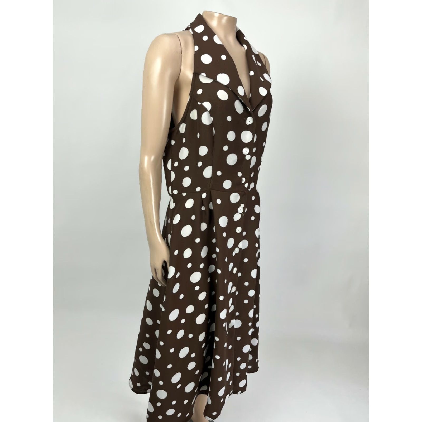 Vintage VINTAGE S.L. Fashions Dress Button Long Polka Dot Polyester Midi Womens 1990s Brown 40" Chest 50 Hip 49 Shoulder to Hem Size XXS / US 00 / IT 34 - 5 Thumbnail
