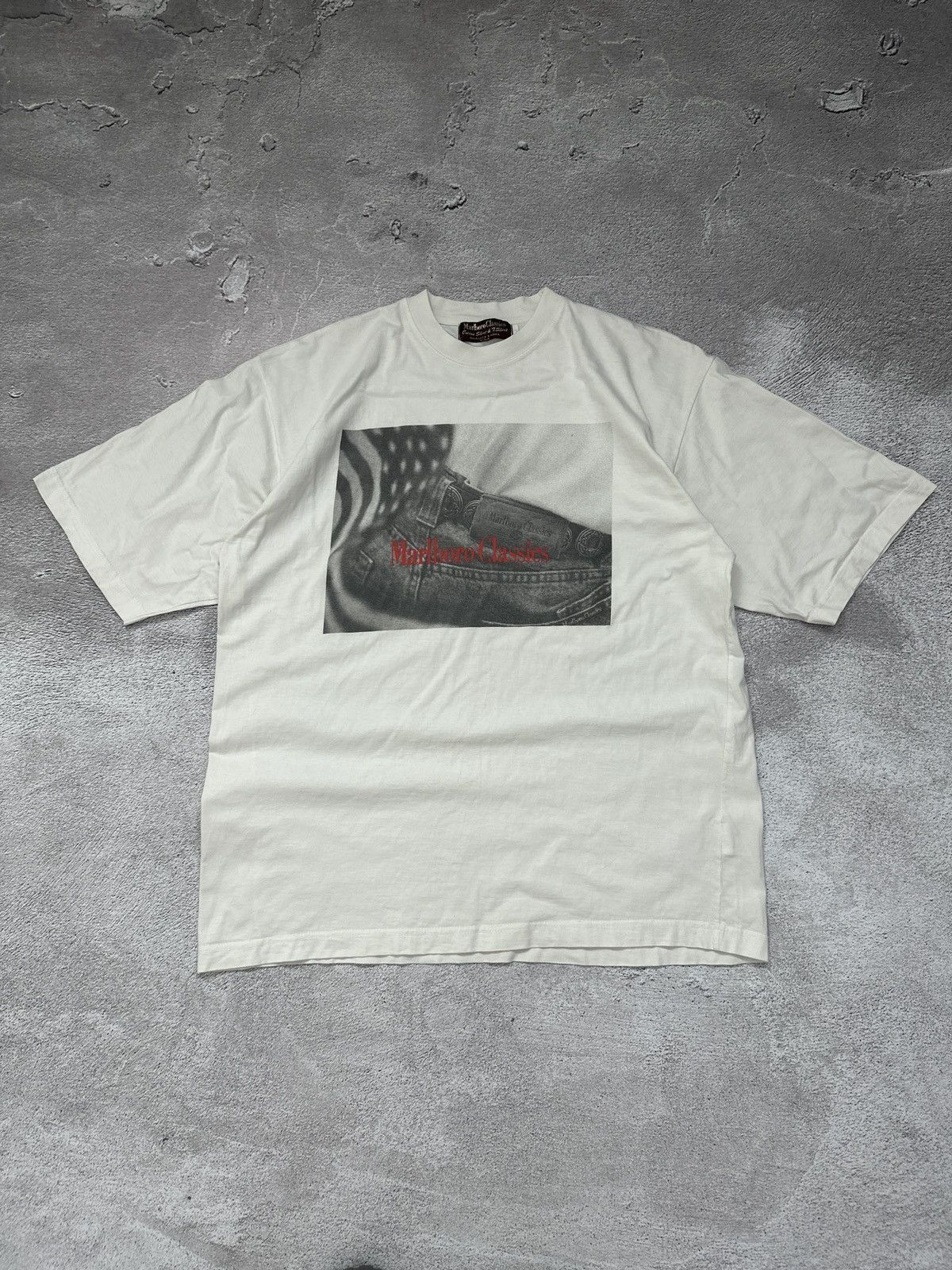 Vintage 90s Marlboro Western Cowboy Rare Denim Print T-Shirt