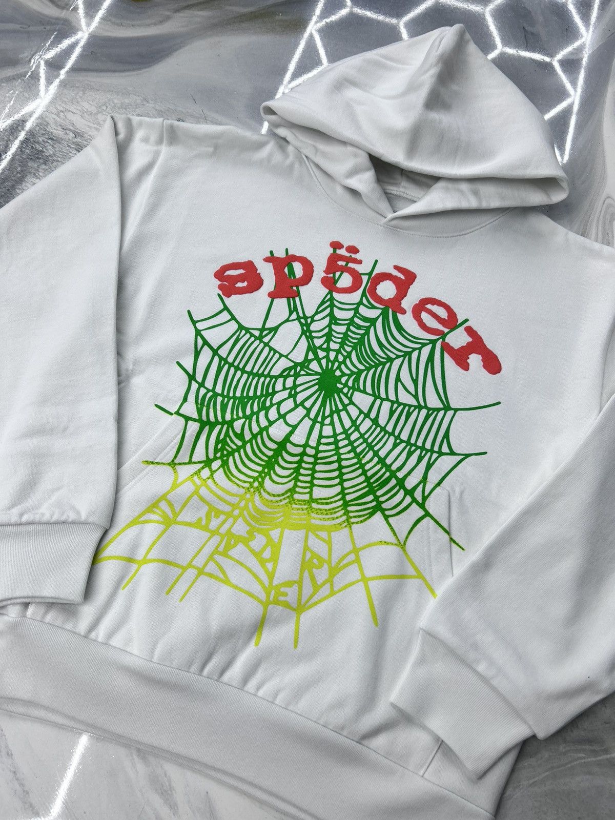Sp5der Sp5der OG Web V2 Gradient Hoodie White Orange Green Size M Size US M / EU 48-50 / 2 - 3 Thumbnail