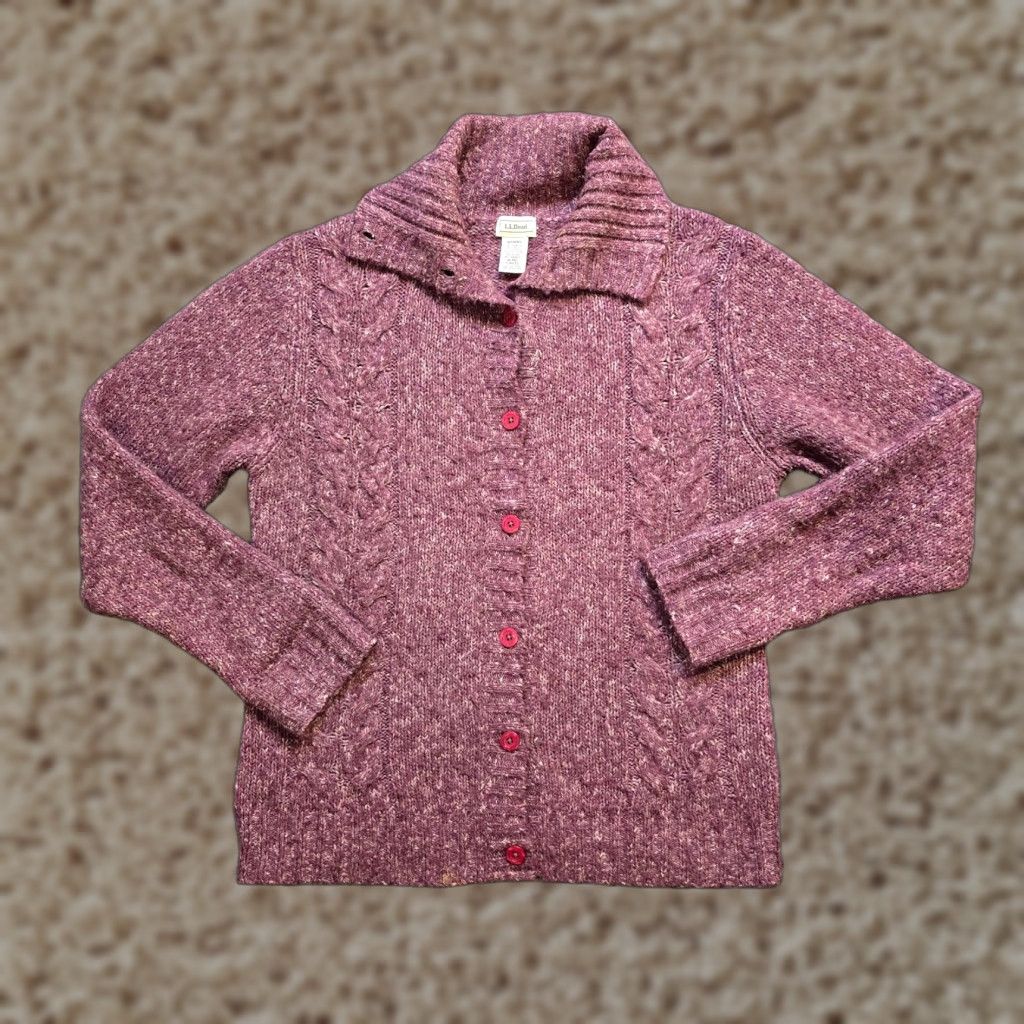 Vintage L.L. Bean Cardigan Women M Purple Cable Knit Long Sleeve" Size M / US 6-8 / IT 42-44 - 1 Thumbnail