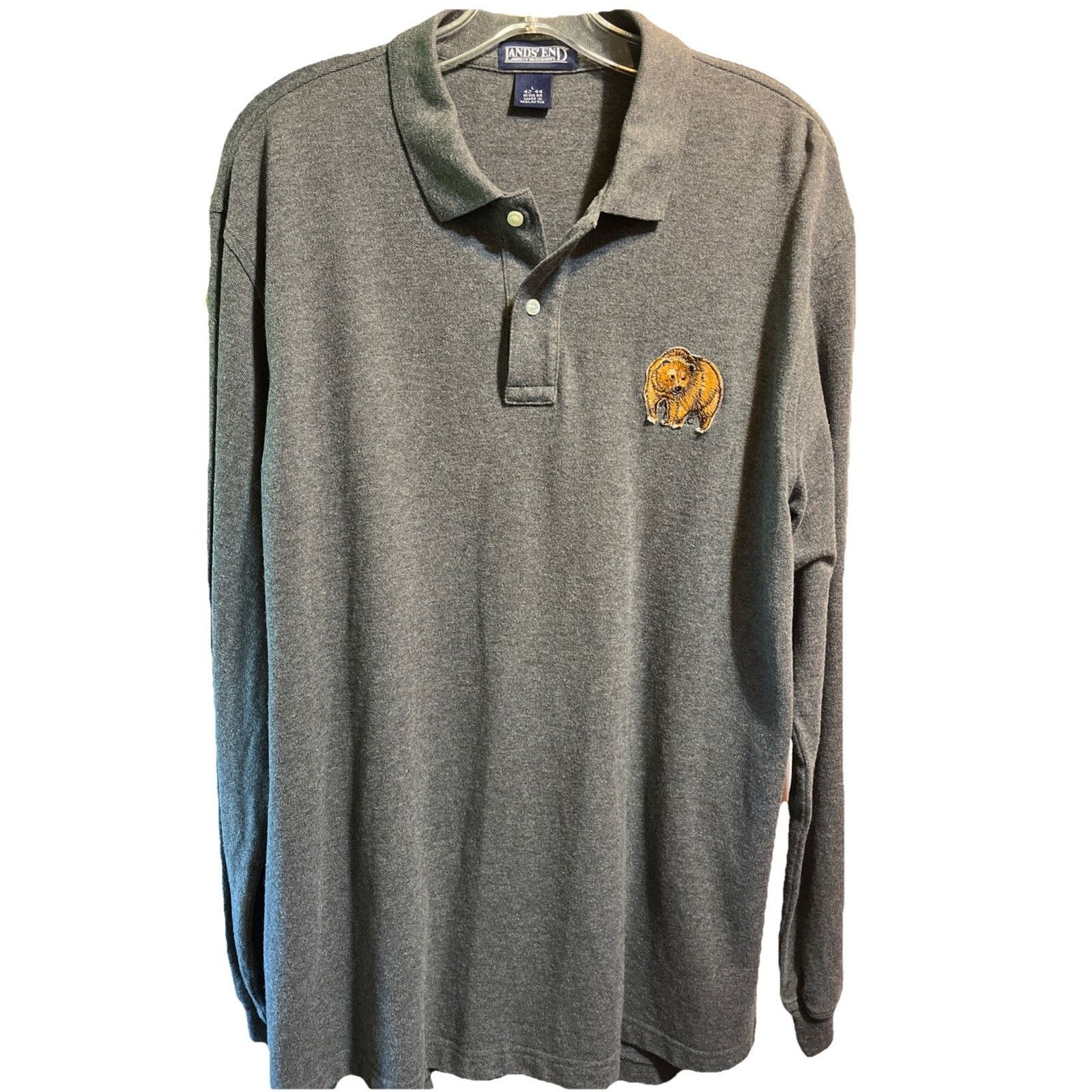 Lands' End Land’s End Men's Large (42-44) Gray Polo Bear Patch Cotton Size US L / EU 52-54 / 3 - 1 Thumbnail