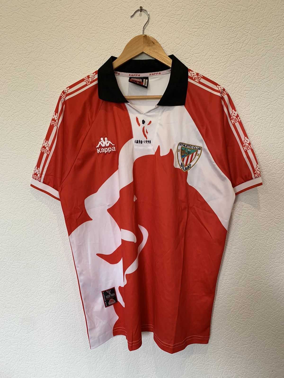 image of Kappa Athletic 1997/1998 Centenary Kit Soccer Jersey in Red, Men's (Size Large)