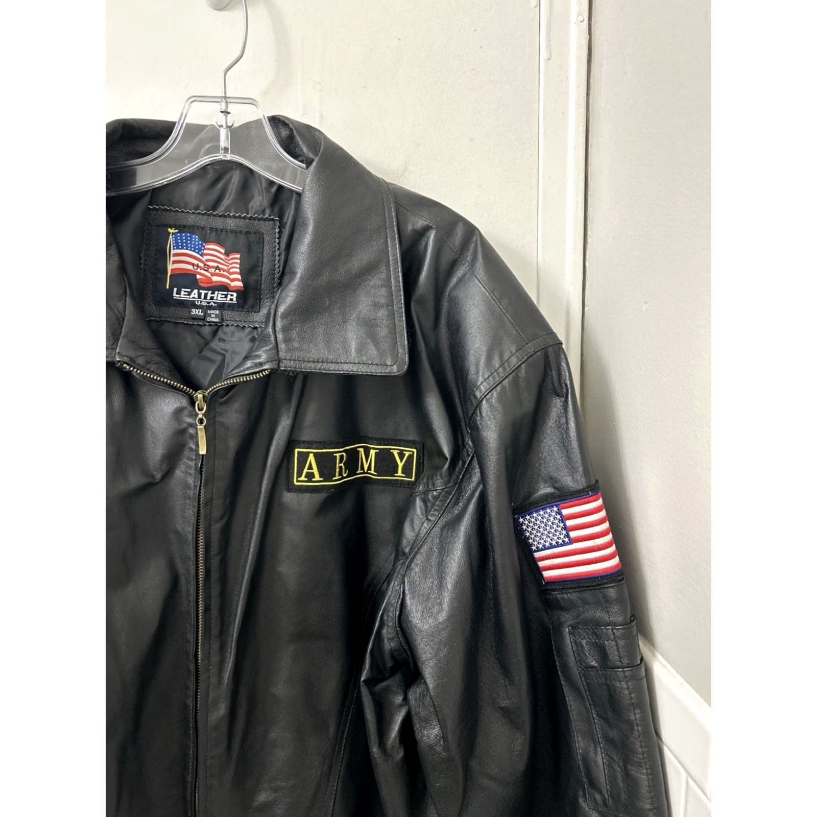 Vintage Leather USA Army Bomber Jacket Mens 3XL Black Military L/S Size US XXL / EU 58 / 5 - 4 Thumbnail
