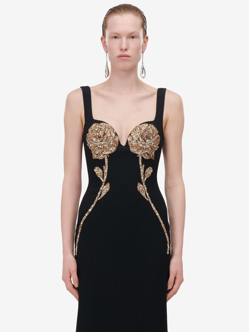 Alexander McQueen o1srvl11e0326 Rose Embroidery Evening Dress in Black Size XL / US 12-14 / IT 48-50 - 5 Thumbnail