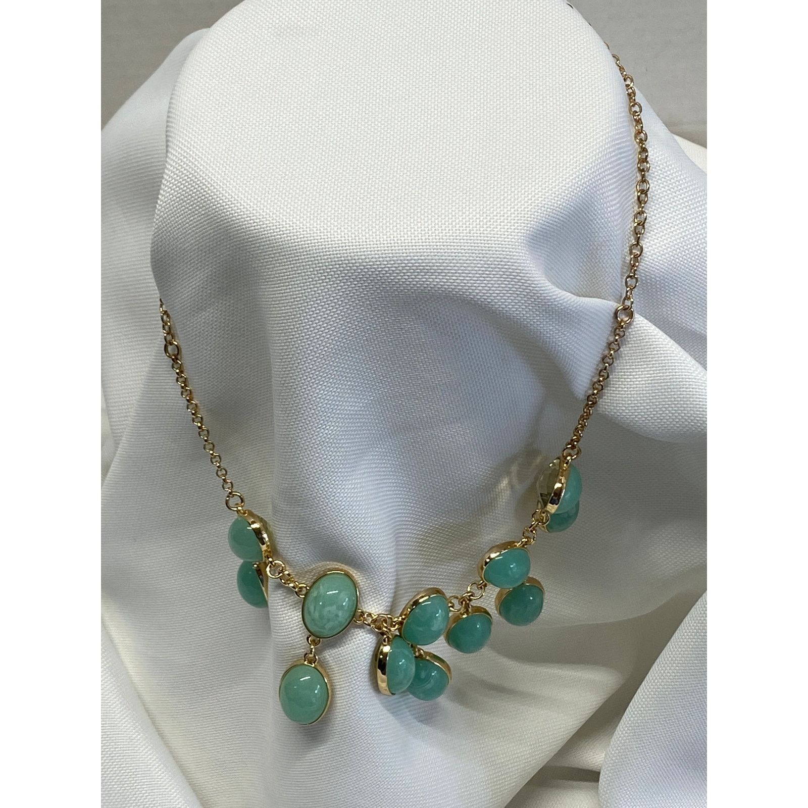 The Unbranded Brand Gold Tone Aqua Stone Dangle Necklace Statement Jewelry Size ONE SIZE - 3 Thumbnail