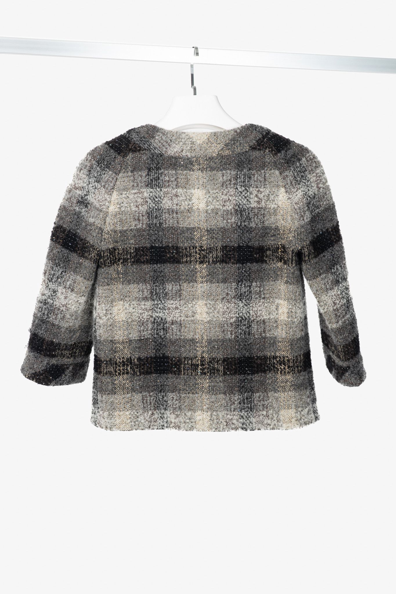 Chanel Chanel 18B Grey Metallic-Check Wool Double-Breasted Jacket Size XXS / US 00 / IT 34 - 2 Thumbnail