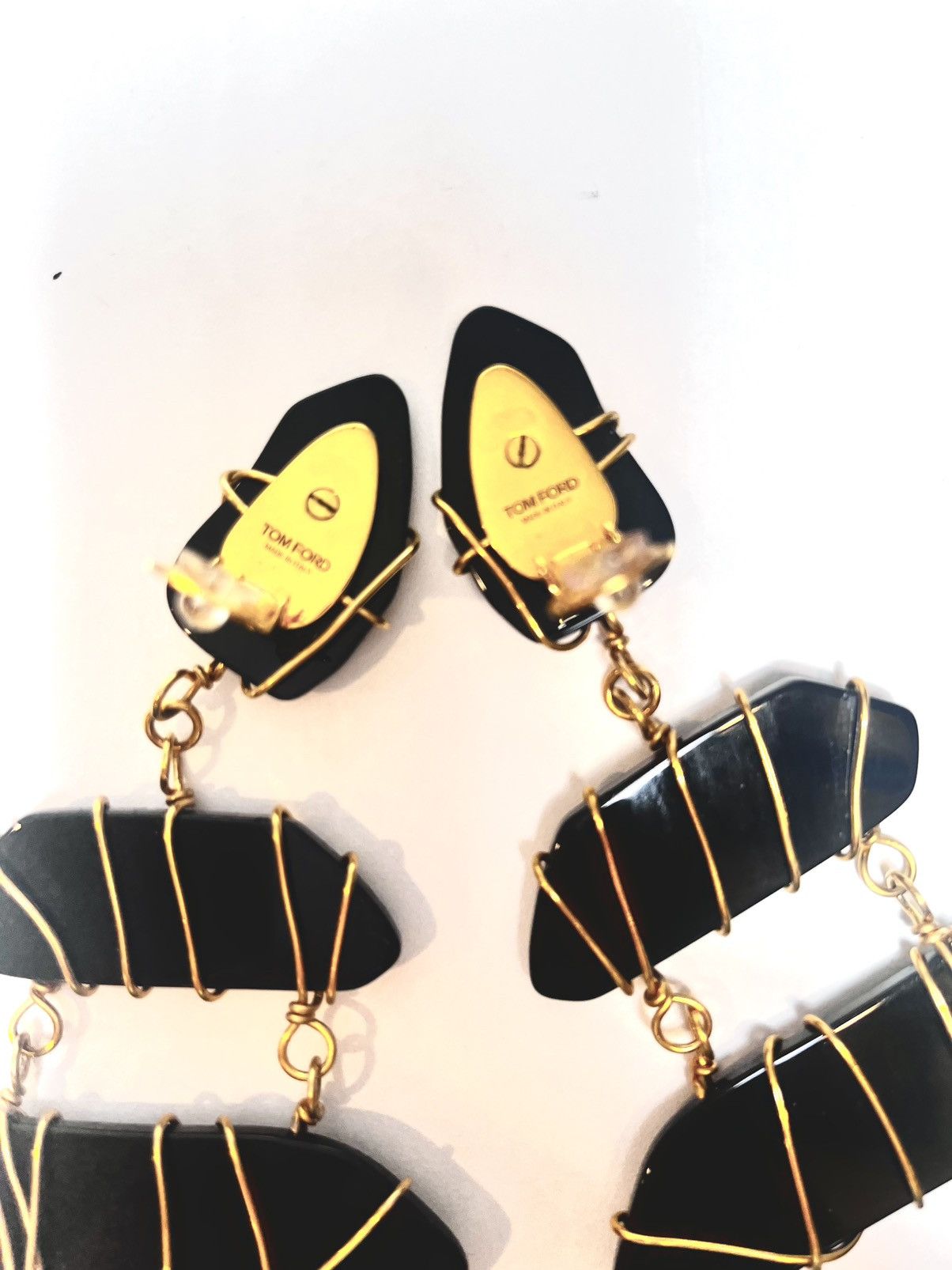 Tom Ford Tom Ford Wired Plexiglass Chandelier Earrings In Black Gold Size ONE SIZE - 6 Thumbnail