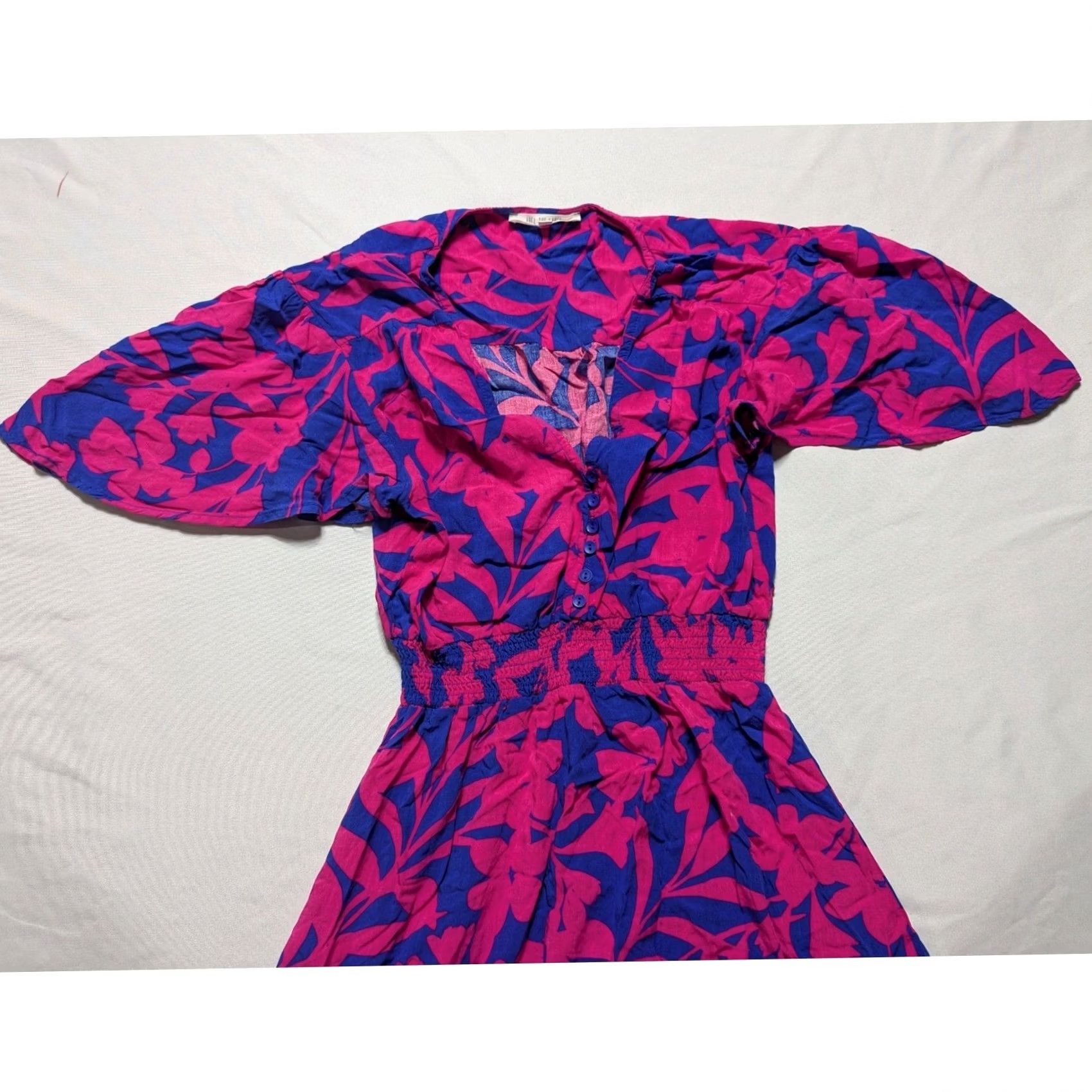 Vintage VINTAGE Abel The Label Pink Blue Floral High Low Smocked Waist Midi Dress Womens Small Size S / US 4 / IT 40 - 2 Thumbnail