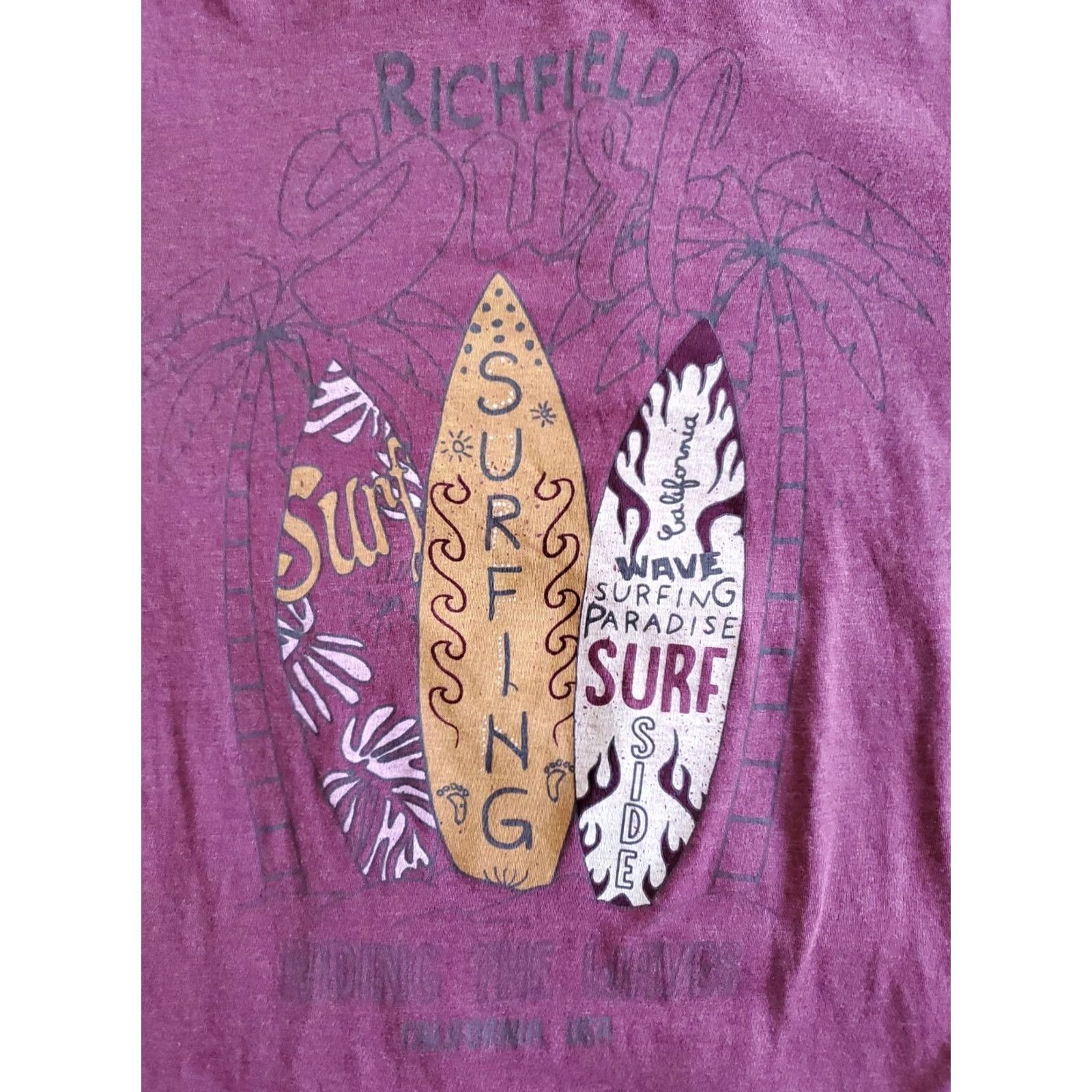 Paradise Richfield Surf T-Shirt Unisex Adults Slim L Wine Short Sleeve Cotton Blend Riding The WAVES Surfing Paradise SZ L Size US L / EU 52-54 / 3 - 4 Thumbnail