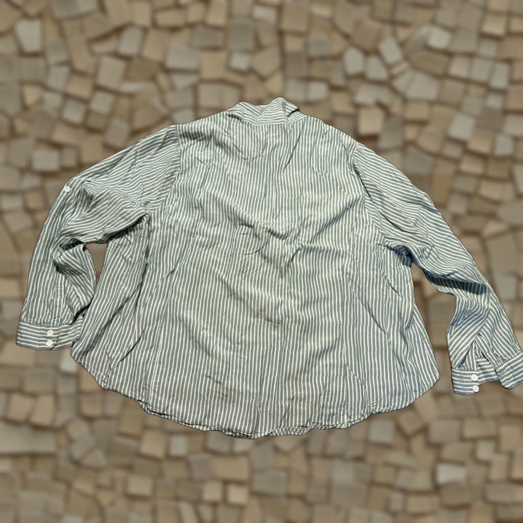 Vintage Daily Thread Shirt Women 2X Green White Striped Long Sleeve Button-Up Shirt Size XXL / US 16-18 / IT 52-54 - 1 Thumbnail