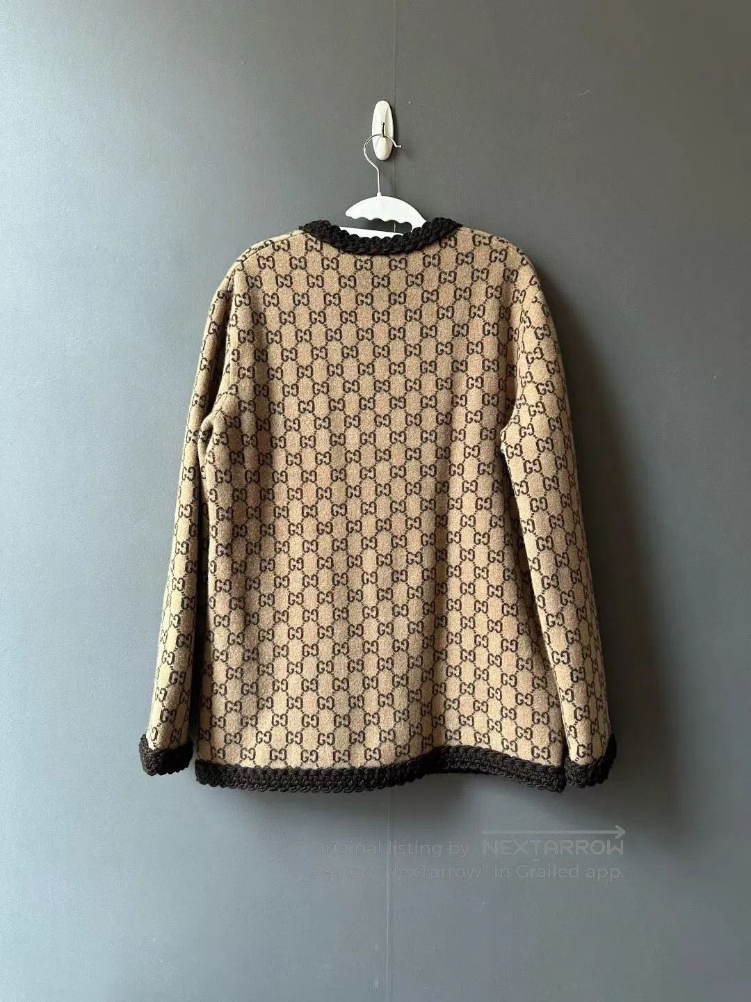 Gucci Guicci Brown All-Over Print Wool Cardigan Jacket| Size M / US 6-8 / IT 42-44 - 2 Thumbnail
