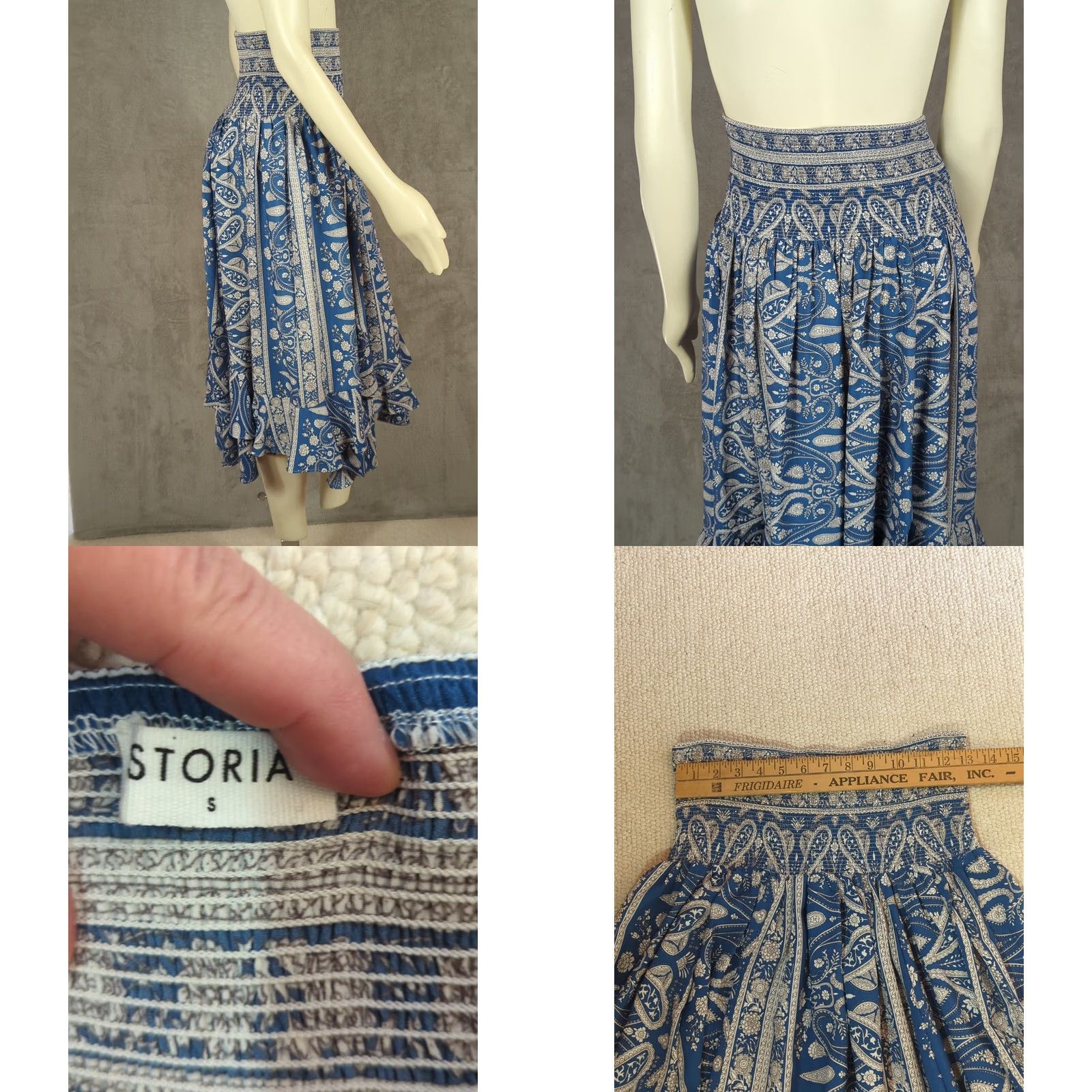 Vintage Storia Blue Boho Bandana Printed Ruffle Convertible Maxi Skirt Smocked Dress S (Blue) Green? Size 28" / US 6 / IT 42 - 8 Thumbnail