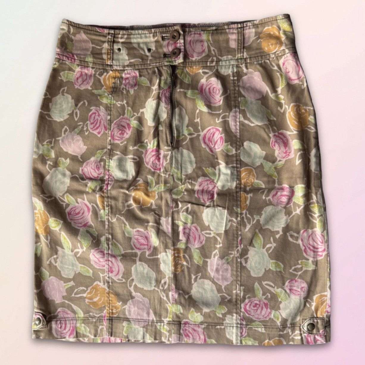 Vintage Hei Hei, Vintage, Khaki/Tan, Floral Midi Skirt Size 34" / US 12 / IT 48 - 12 Thumbnail