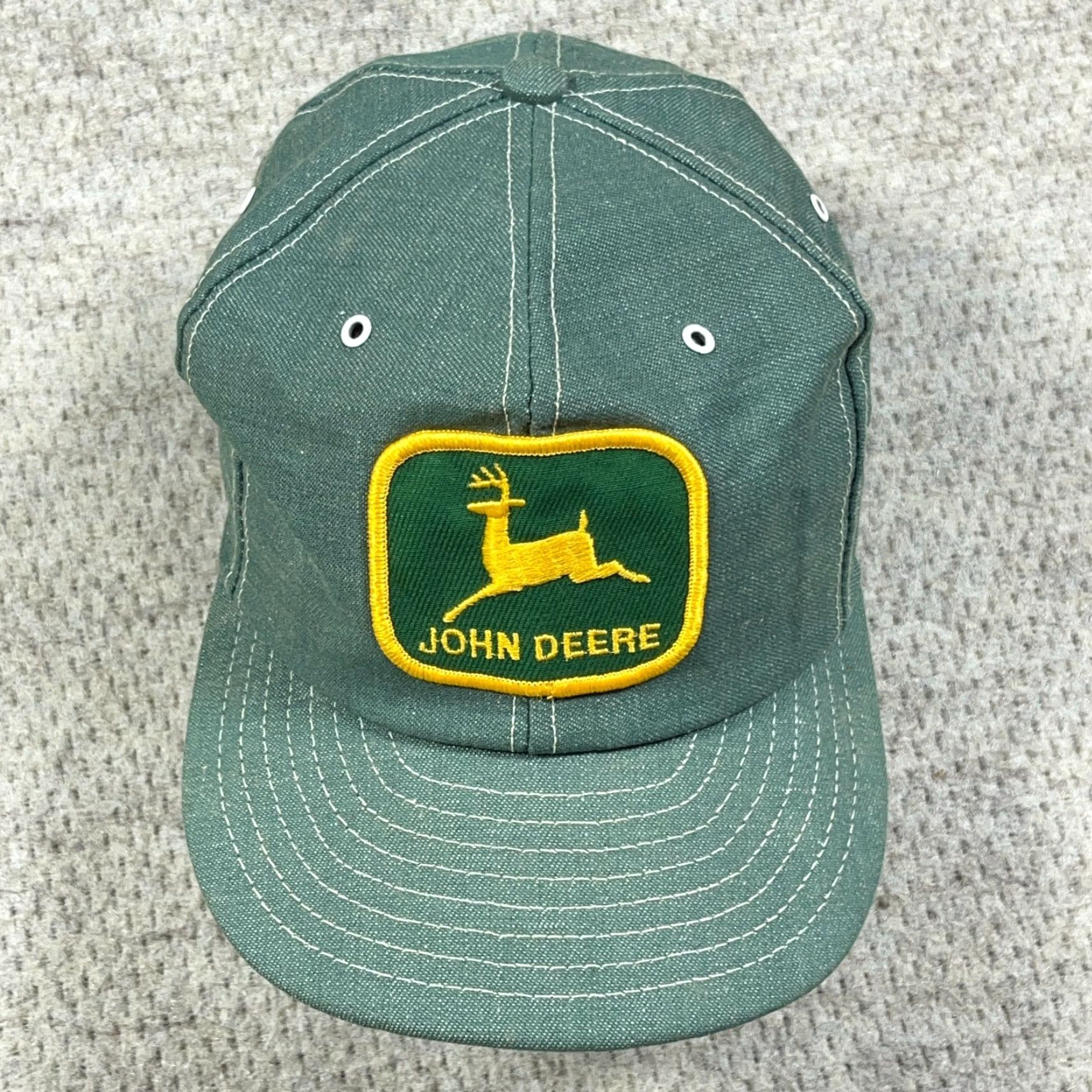Denime VINTAGE Louisville Mfg John Deere Trucker Hat Cap Green Denim 80s Made USA RARE Size ONE SIZE - 2 Thumbnail