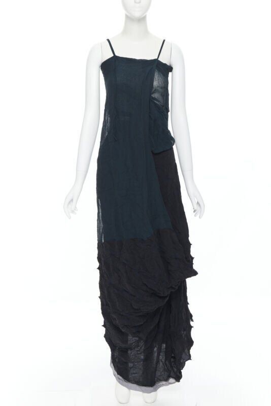 image of New Yohji Yamamoto 1995 Shibori Dyed Green Black Deconstructed Dress S, Women's (Size Small)