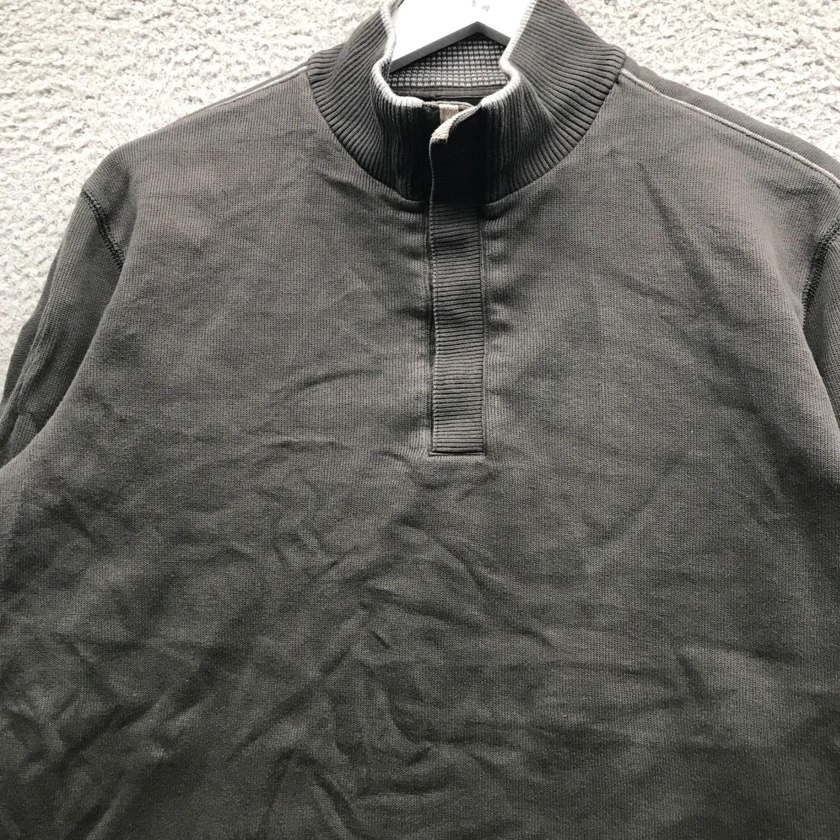 Hugo Boss HUGO BOSS Pullover Sweater 1/4 Snap Mens Large Gray Ribbed Mock Neck Shirt/Top Size US L / EU 52-54 / 3 - 5 Thumbnail