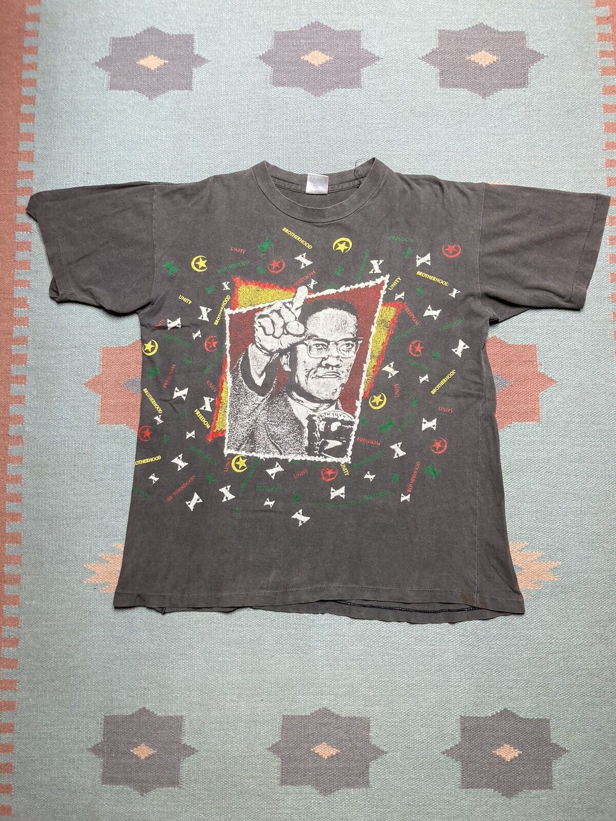 image of Made In USA x Vintage VTG 90 Malcolm X T Shirt Watch My Back Public Enemy Faded XL in Black, Men's