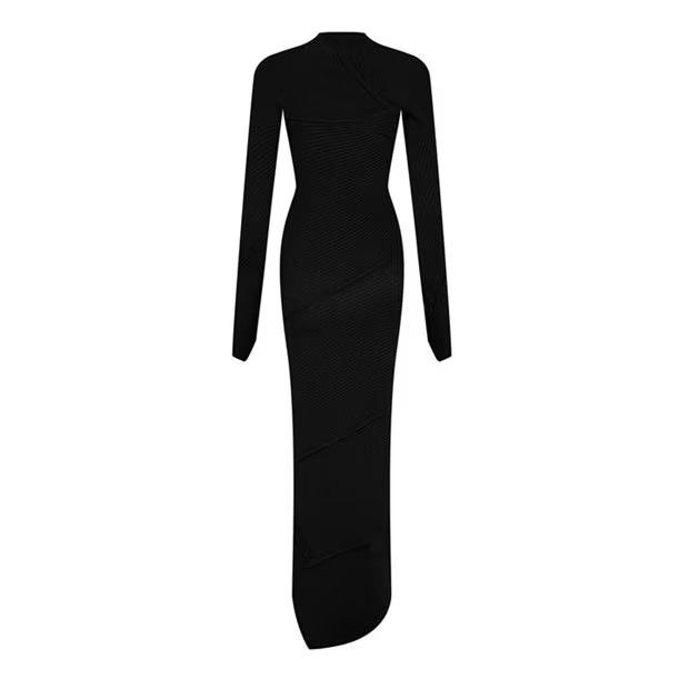 Balenciaga o1g2r1mq0924 Spiral Ribbed Maxi Dress in Black Size L / US 10 / IT 46 - 2 Thumbnail