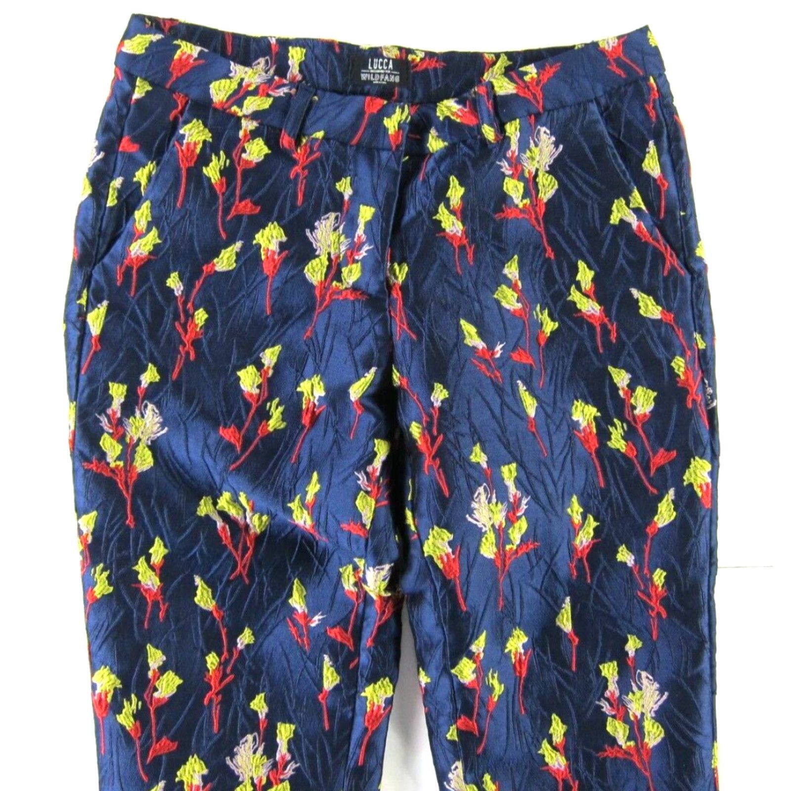Wildfang Wildfang Lucca Blue Satin Floral Pocket Chino Pant XS Women Regular Tapered Pockets Pant Size 26" / US 2 / IT 38 - 6 Thumbnail