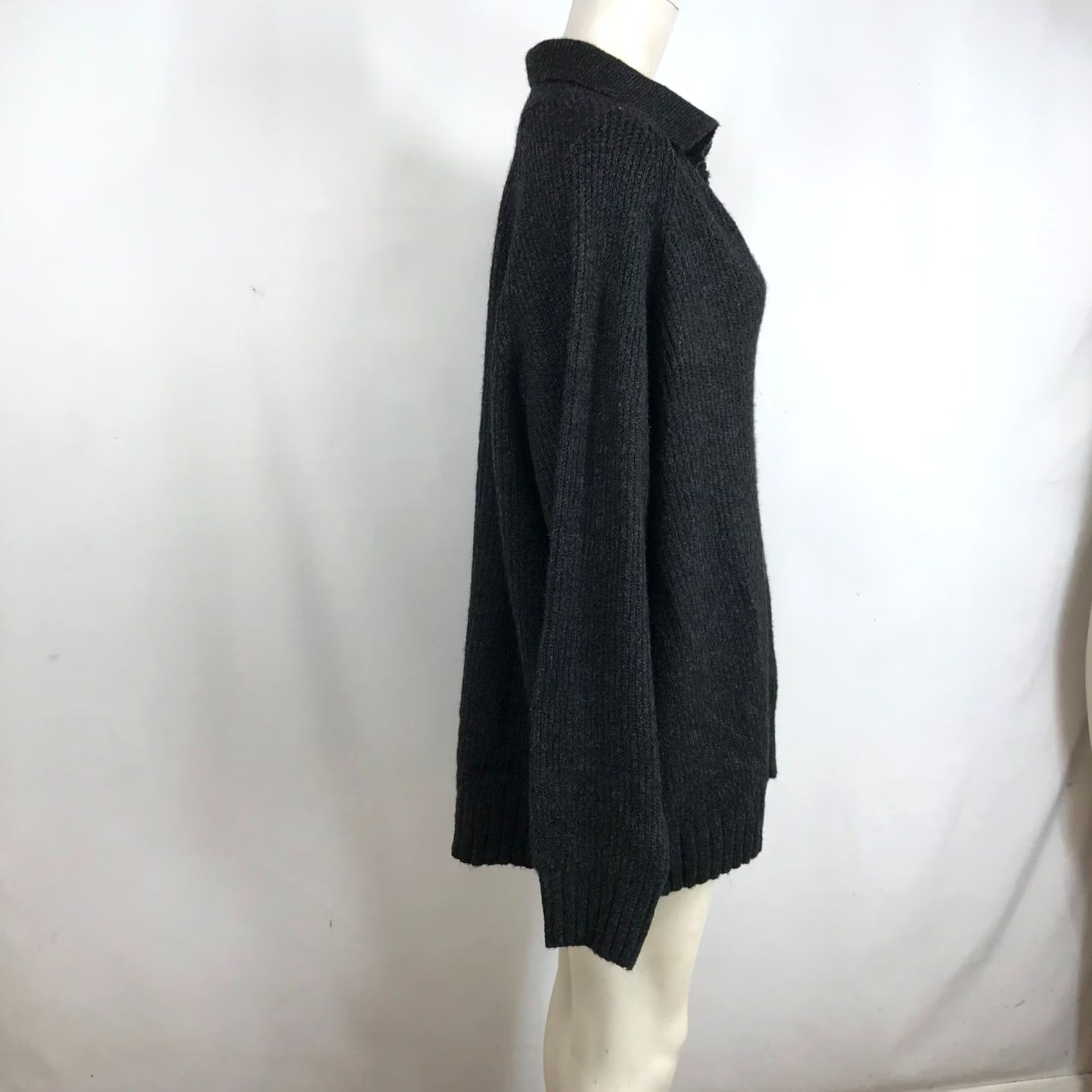 Vintage American Eagle V-Neck Polo Sweater Shirt Women XL Charcoal Gray Ribbed Oversized Tunic Pullover Long Sleeve Relaxed Knit Casual Modern Preppy Size XL / US 12-14 / IT 48-50 - 4 Thumbnail