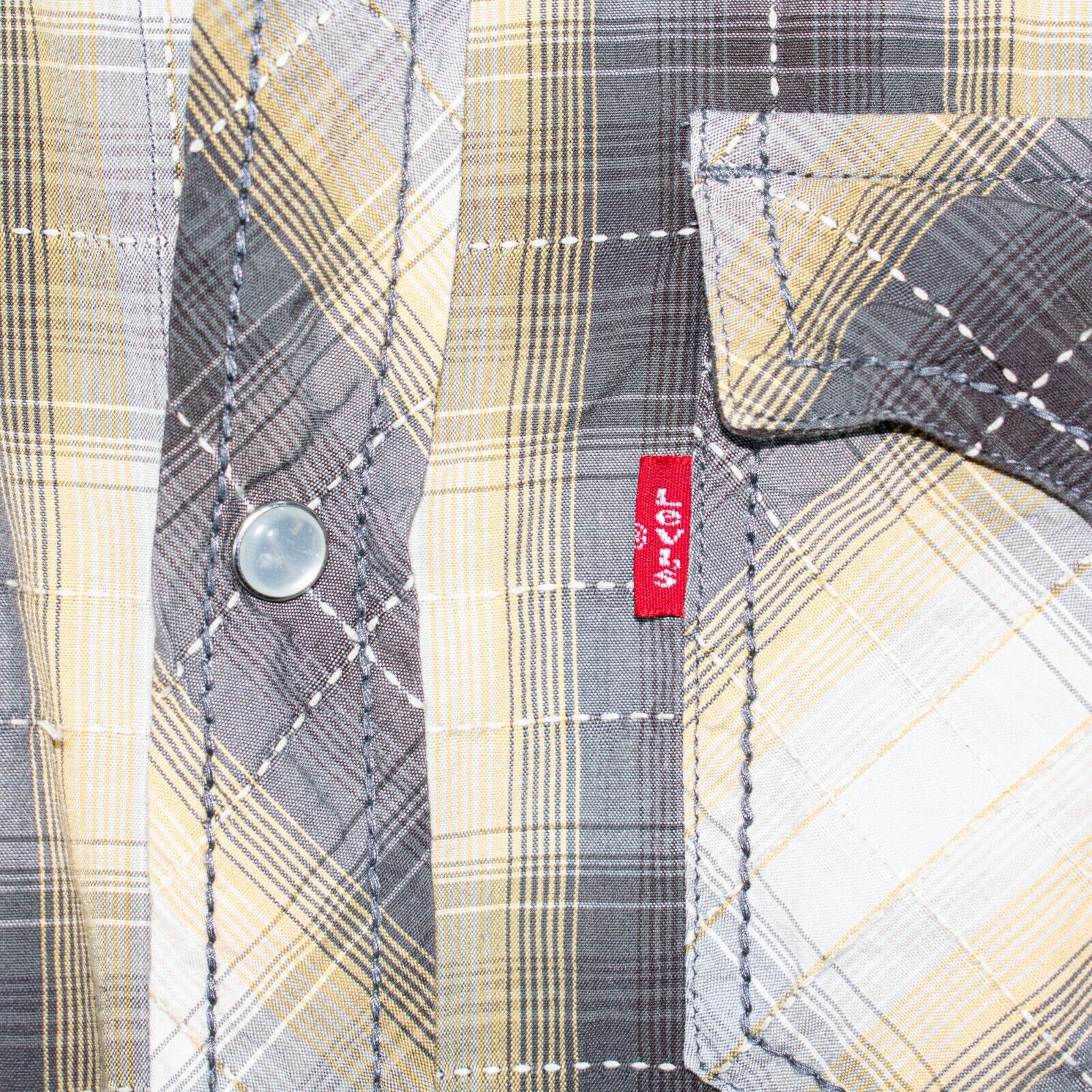 Levi's Vtg Levi's Western Pearl Snap Shirt Gray Beige Plaid Size US S / EU 44-46 / 1 - 4 Thumbnail