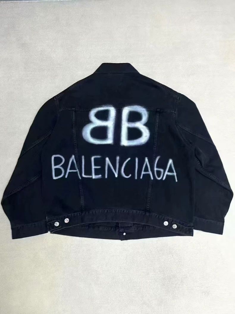Balenciaga 22ss spray painted graffiti double B night light denim