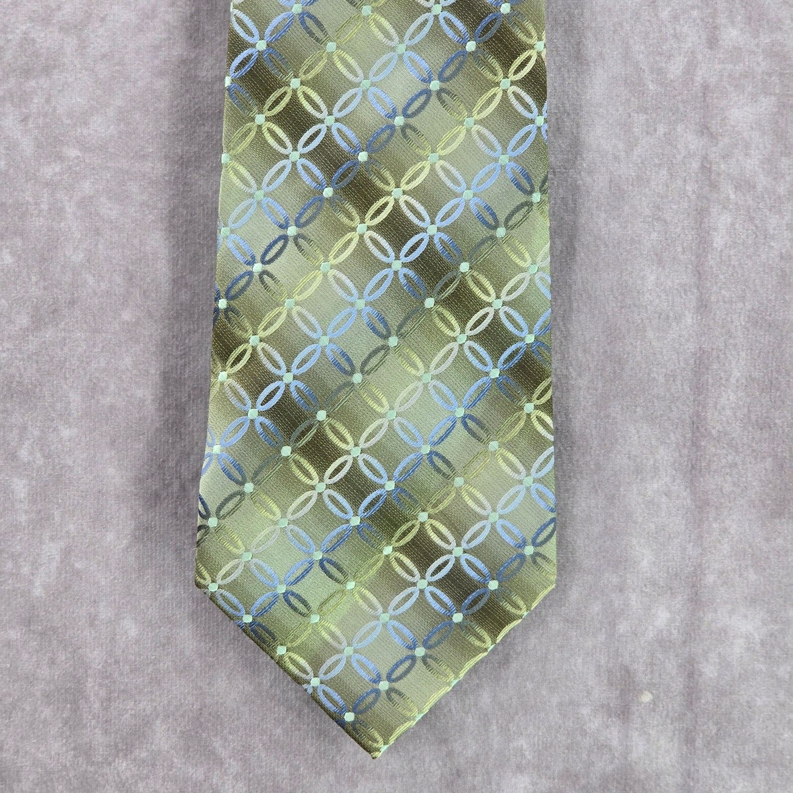 Stafford Stafford Green Gray Dot Floral Geometric 100% Silk Neck Tie Size 32 - 1 Thumbnail